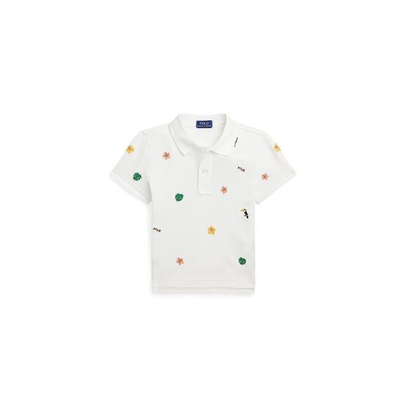 Polo Ralph Lauren Kids Tropical-Embroidery Mesh Boxy Polo Shirt (Big Kids) (Deck - Picture 1 of 3